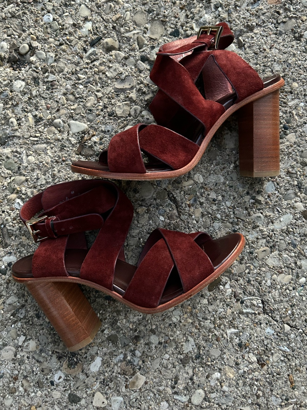 Joie Avery Crisscross Block Heel Sandals Size 8 | 38 Suede Oxblood Boho Chic
